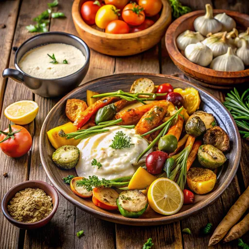 Запеченные овощи с чесночным соусом